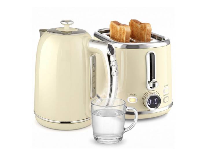 FELIXLEO Wasserkocher Wasserkocher Toaster Set LED Display 1,7 L 3 Std Warmhalten Creme