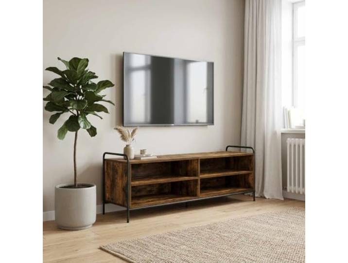 HAQWRDQSG TV-Schrank 140x39,5x50cm Lowboard Raeuchereiche Zeitgemaesses Medienmoebel fuer Wohnzimmer und Gaestezimmer mit belastbarem Metallgestell und grosser Stellflaeche.