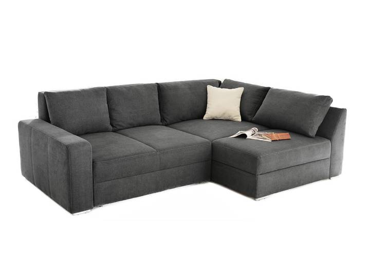 Ecksofa-Dauerschläfer Federkern Topper Bettkasten Schlafcouch in Dunkelgrau / 15107