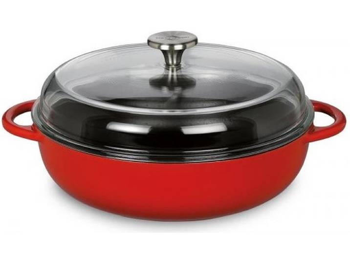 Küchenprofi - Braadpan - met glazen deksel - rood - gietijzer