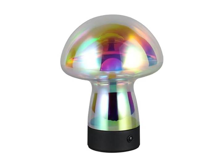 Reality Leuchten LED Akku Tischleuchte Dooley R54981153, Metall Schwarz matt, Glas transparent irisierend, inkl. 1.5 Watt LED, 4-fach Touch