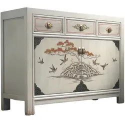 OPIUM OUTLET Möbel Kommode Schrank Sideboard Hochzeitsschrank "VintageFog" 33082-12 hellgrau asiatisch chinesisch orientalisch