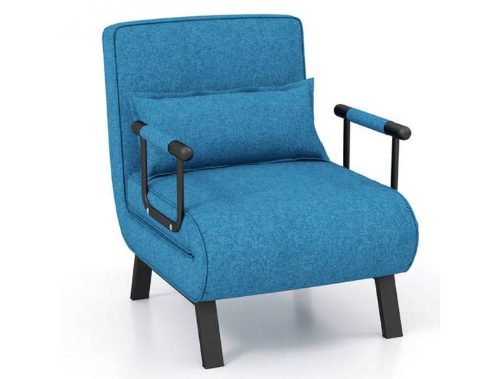 Fauteuil convertible 4 en 1 - HELLOSHOP26 - Réglable 6 positions - Tissu en lin - Couleur bleu