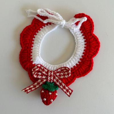 Inspire Select Christmas Pet Collar Scarf Lace Knitted Wool Neckwear For Cats & Dogs, Festive Holiday Accessory strawberry Collar m
