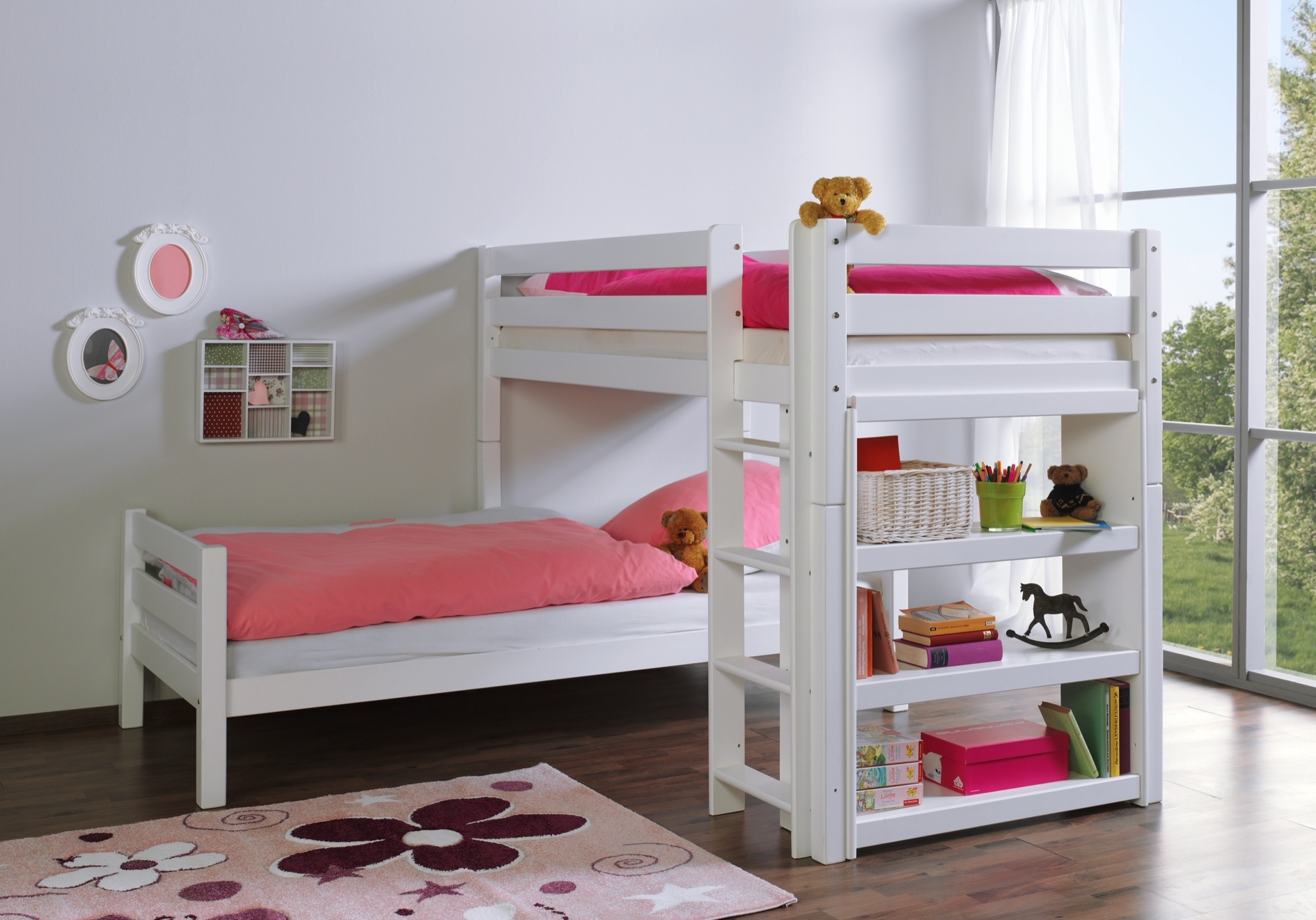 Relita - Etagenbett Beni 215cm x 215cm ,Buche 2 Liegeflächen über Eck, weiß