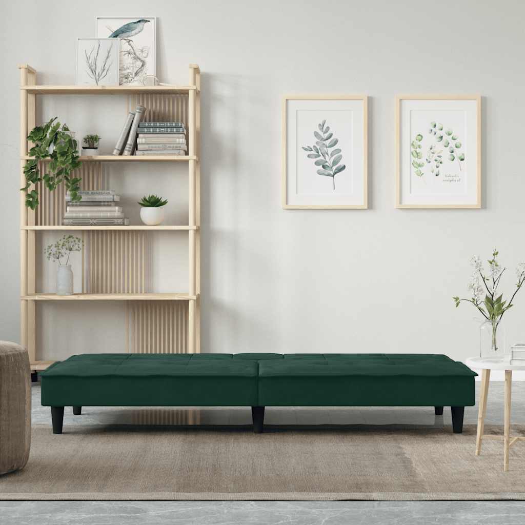 vidaXL Canapé-lit avec porte-gobelets vert foncé velours