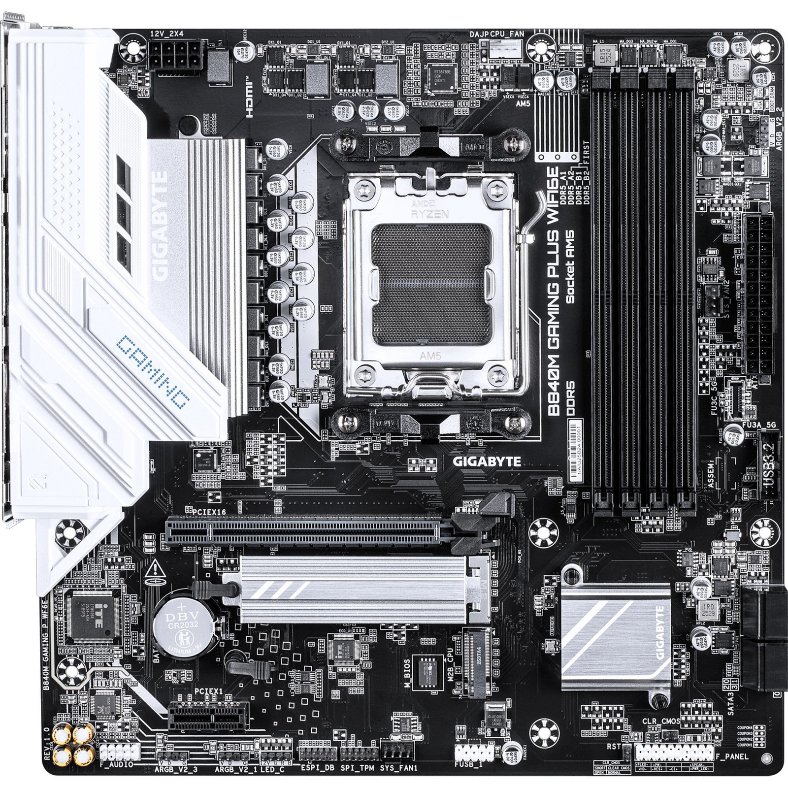 Gigabyte B840M GAMING PLUS WIFI6E moederbord zwart/wit
