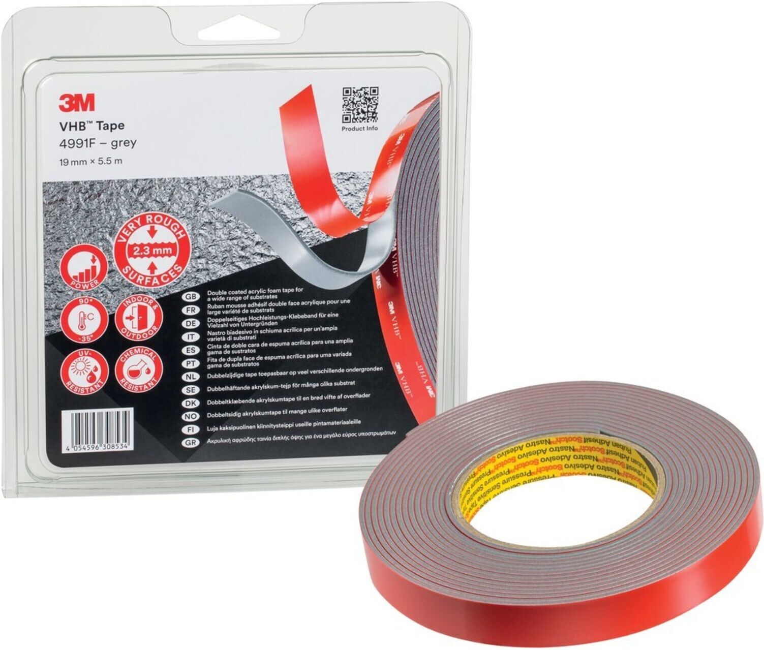 3M Doppelseitiges Klebeband VHB 19 x 5,5 mm grau dauerhaft starke Verbindung (7100123358)