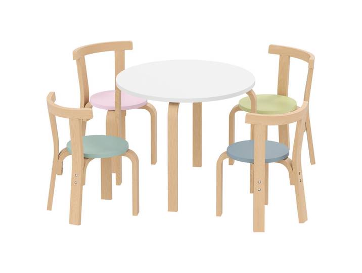 Aiyaplay Kindersitzgruppe 5er Set Pappelholz Birkenfurnier Mehrfarbig, Mehrfarbig, Holz, 60x50x60 cm, Babymöbel & Kindermöbel, Kinderzimmer & Jugendzimmer, Kindersitzgruppe