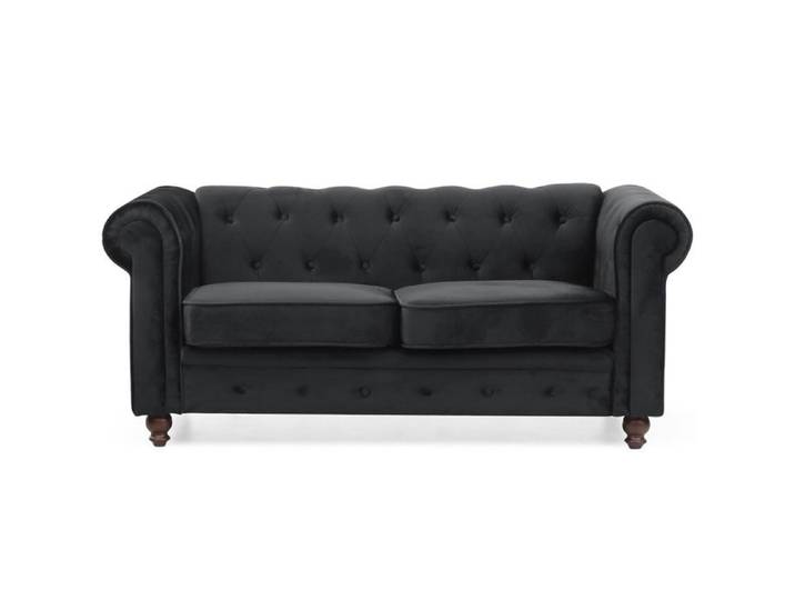 MOSAIKASA Grand canapé 2 places Chesterfield Velours Noir