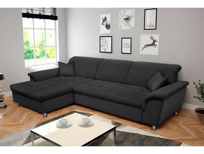 DOMO collection Ecksofa FRANZI 278x170x81 cm, Steppung im Sitzbereich, L-Form, ohne Funktion, Flachgewebe, graphite