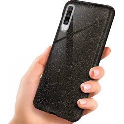 Samsung Galaxy A70 Hülle Glitzer Schwarz – ONEFLOW Glitter Case, 3in1 Silikon, Funkelnd, Stoßfest, Dünn, Glamour-Black