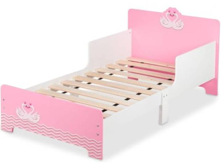 Kinderbett mit Protektoren und Latten, 60 x 77 x 143 cm, Sicherheit und modernes Design, MDF, weiß, 13_0018235