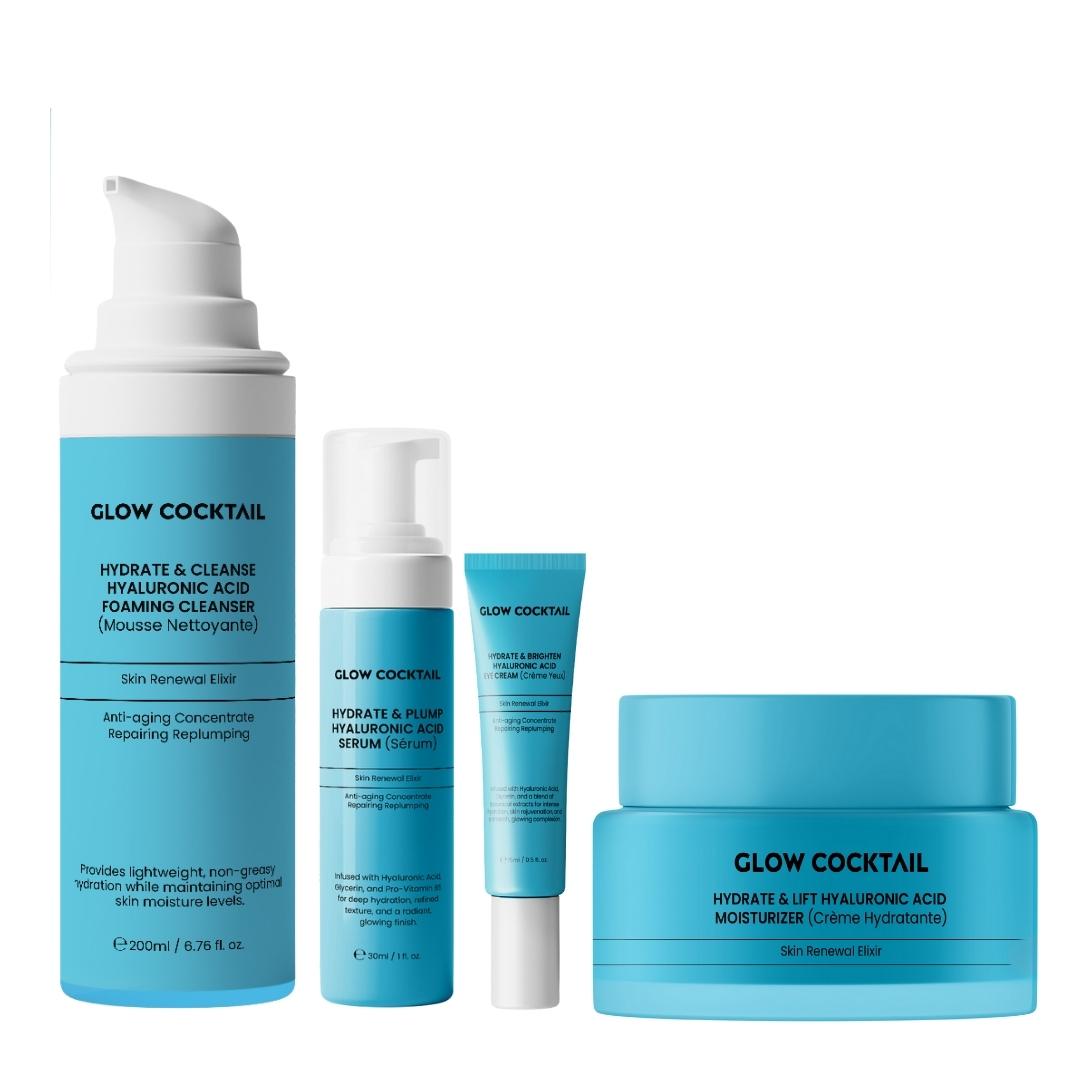 Hydrate & Lift Hyaluronsäure Feuchtigkeitscreme 50ml + Hydrate & Plump Hyaluronsäure Serum 30ml + Hydrate & Brighten Hyaluronsäure Augencreme 15ml + Hydrate & Cleanse Hyaluronsäure Schaumreiniger 200ml