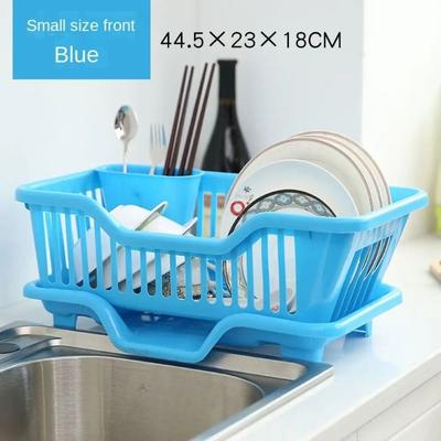Uplift Essentials Countertop Dinnerware Dish Drying Rack & Integrated Drainboard System blue