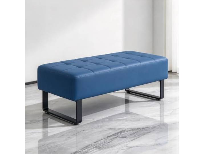 Gepolsterte Wartebank mit Kunstleder-Bezug, Stabile Sitzbank für Empfang Hochdichter Schaumstoff, Moderne Empfangsbank, Pflegeleicht für Verschiedene Orte Geeignet(Blue,80*43*43cm)