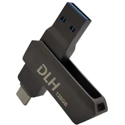 DLH FLASH DRIVE 128 Go USB-C & USB-A (128 GB, USB-A, USB-C), USB Stick, Silber