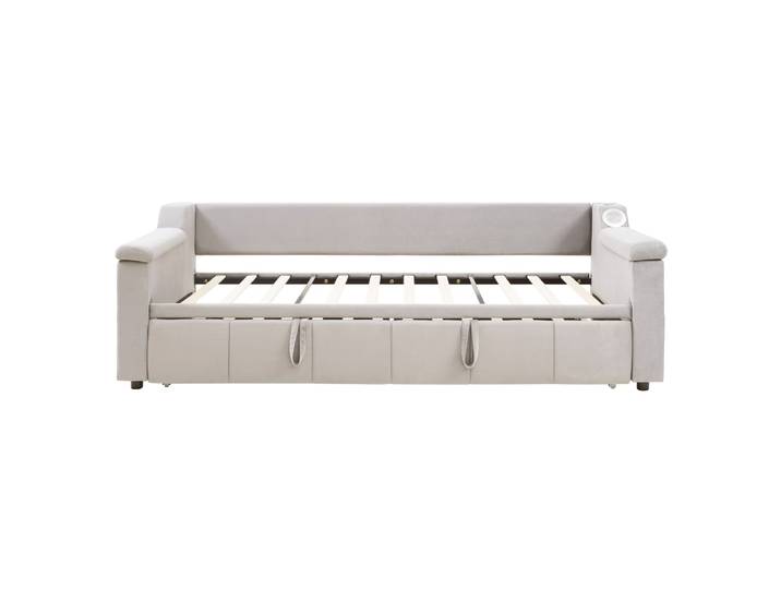 Canapé-lit en velours de polyester beige 90x190cm
