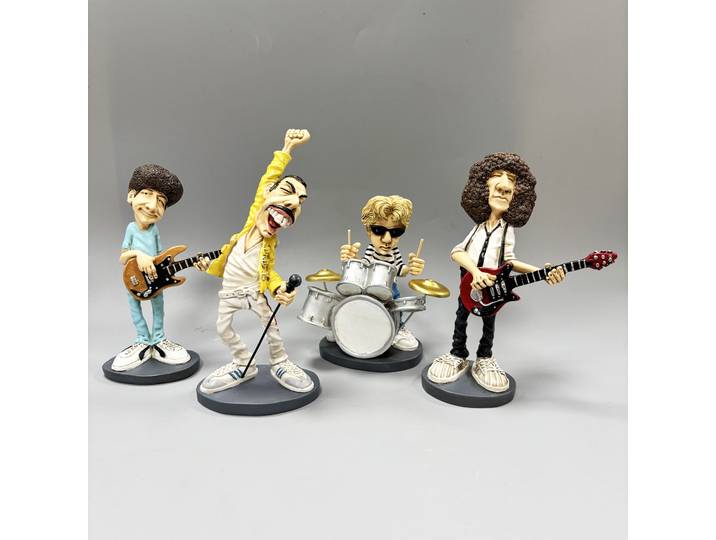 Figurines en résine Queen Band, style rock britannique rétro, lot de 4, statues de dessins animés pour la décoration de la maison, cadeau de collection
