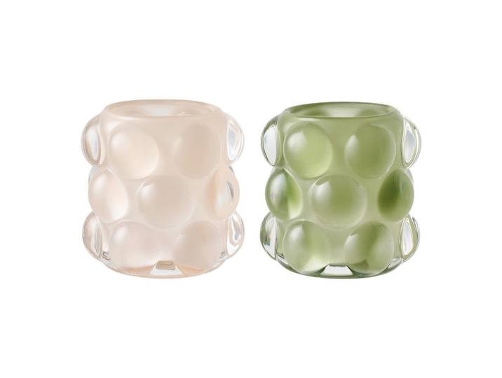 Kerzenhalter-Set Candle Holder, Grün, Beige, Glas, 2-teilig, Uni, zylindrisch, zum Stellen, Dekoration, Kerzen & Kerzenhalter, Kerzenständer