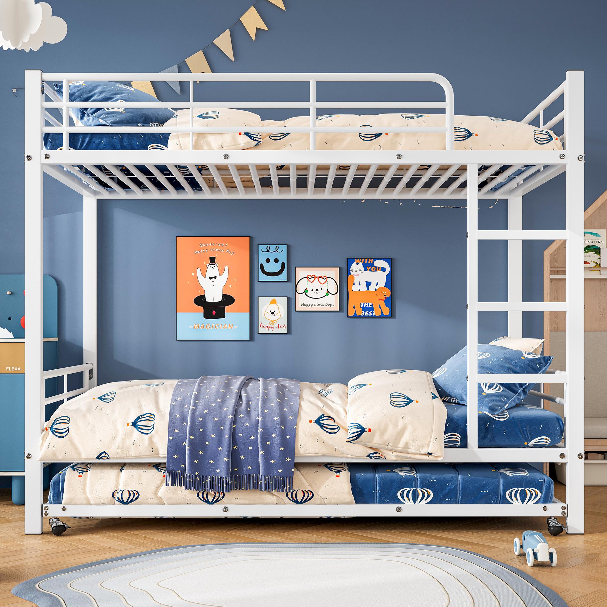 Etagenbett Metall Wei? mit Ausziehbett 90x200cm Kinderbett
