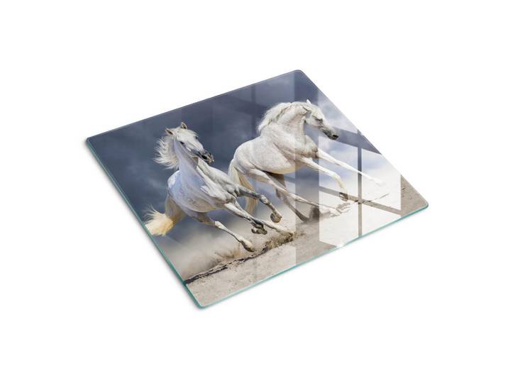 Tulup Glasplatte 60x52 cm Strandpferde, Creme, Glas, 60x52 cm, Küchenzubehör, Schneidebretter