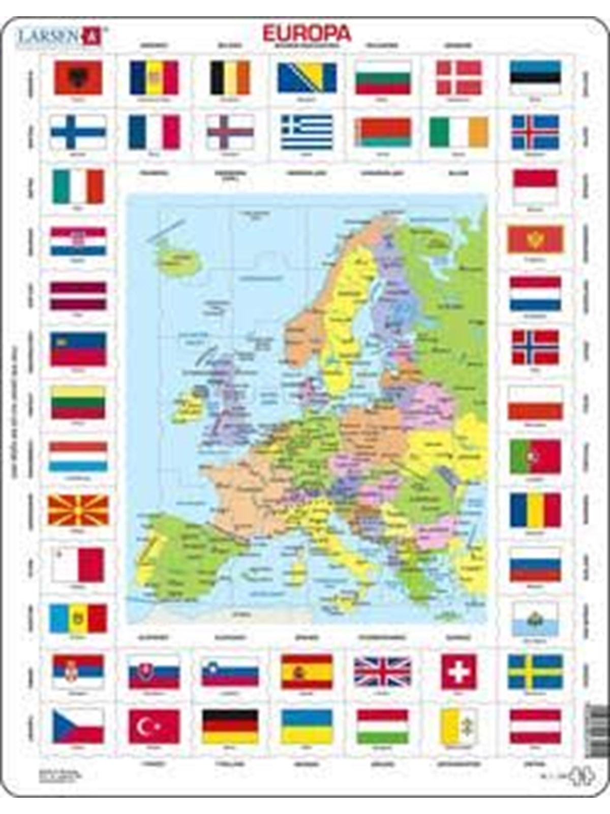 Larsen Puzzles Puzzle Karte/Flagge - Europa - 70-teilig, Maxi (3 2D Puzzles