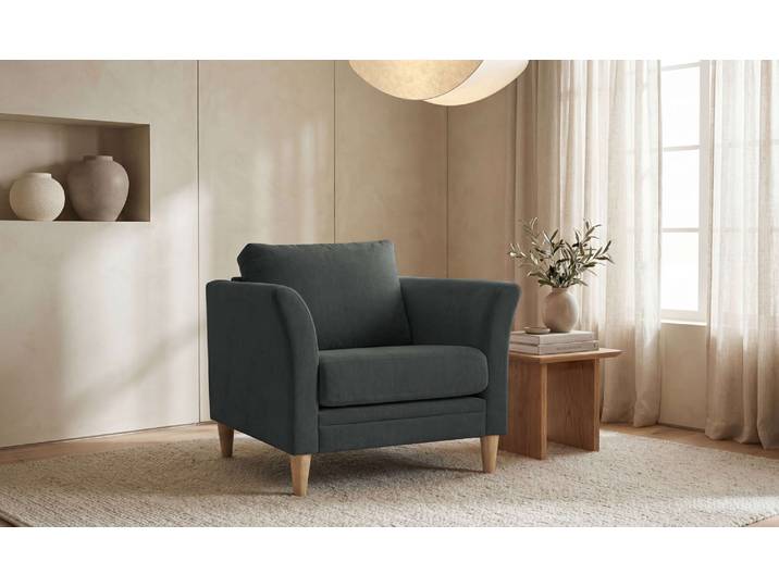 Sessel OTTO HOME Arellano, Breite 93 cm , grau (dunkelgrau), B:93cm H:87cm T:84cm, 100% polyester, Sessel, Sessel, klassisches Design, mit Massivholzfüßen, Webstoff fein, Chenille