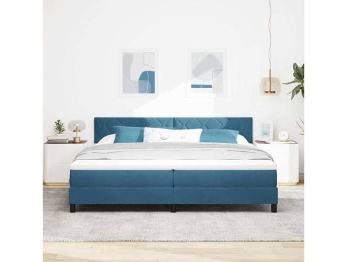 KTHLBRH Boxspringbett dunkelblau 200 x 200 cm Samt Gepolstertes Kopfteil, fester Lattenrost, weicher Schaumstoff, technisches Holz