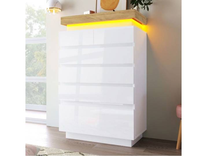 MEULVA Commode à 6 tiroirs 73 x 39 x 115 cm blanche brillante avec LED contrôlé par application