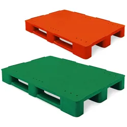 2 Kunststoffpaletten im Euromaß, LxBxH 1200x800x145 mm, geschlossen, grün/rot
