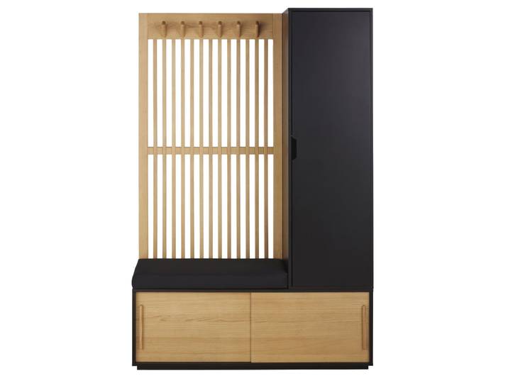 Vestiaire modulable 3 portes avec portant en bois de frêne gris anthracite L122