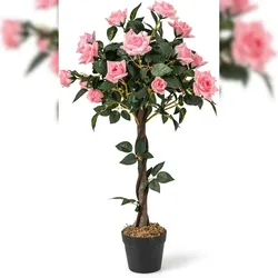 COSTWAY 93cm Kunstbaum mit Blumen, Kunstblumenbaum, Kunstpflanze im Topf, Kunstblume für Zuhause Büro