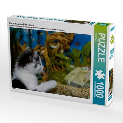 CALVENDO Puzzle Katze Hope und die Fische | 1000 Teile Lege-Größe 64x48cm Foto-Puzzle für glückliche Stunden