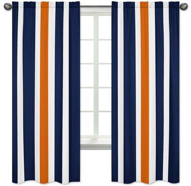 Sweet Jojo Designs Stripe Collection Navy Blue/Orange/White Curtain Panel Pair - 42 x 84 - 42 x 84