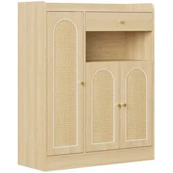 MODFU Schuhschrank aus MDF/Spanplatte Naturholz 90x35x110 cm mit verstellbaren Regalen