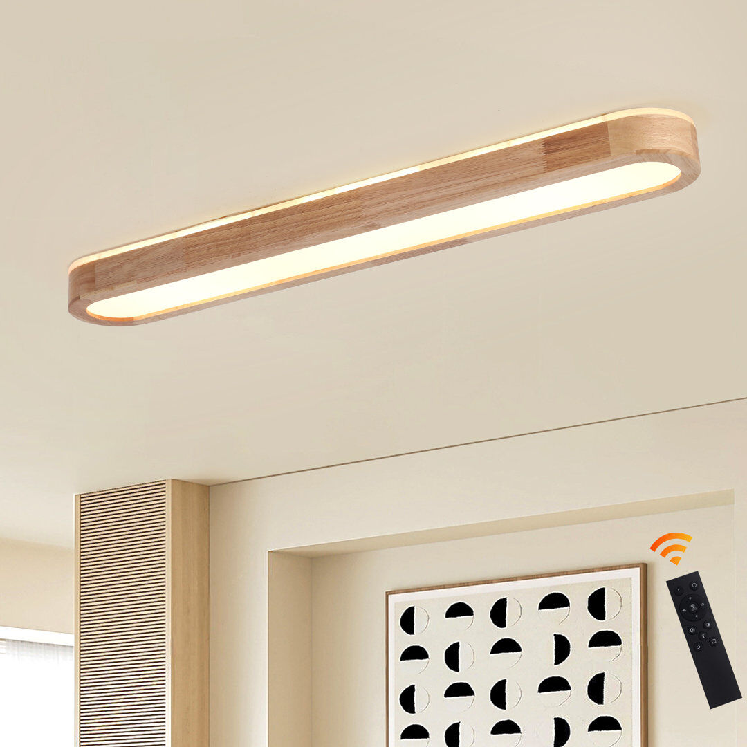 Metro Modern Linear Wood Dimmable LED Flush Mount with Remote Natural