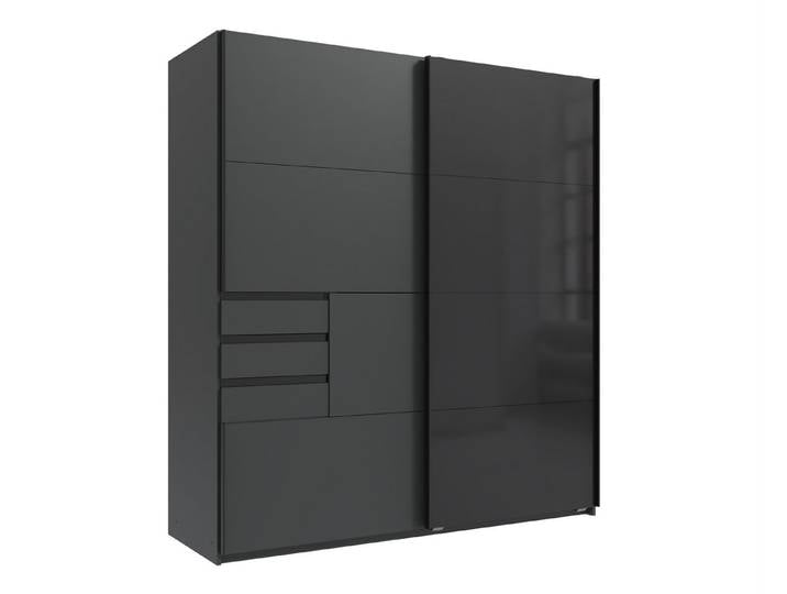 möbel-direkt.de Schwebetürenschrank Schwerin in Grafit und Glas Schwarz (komplett, 1-St., Kleiderschrank) Made in Germany, Glastür