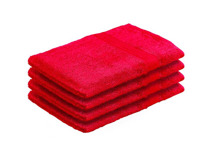 4er-Set Waschhandschuhe aus 100% Baumwolle, Waschlappen mit Schlaufe, rot