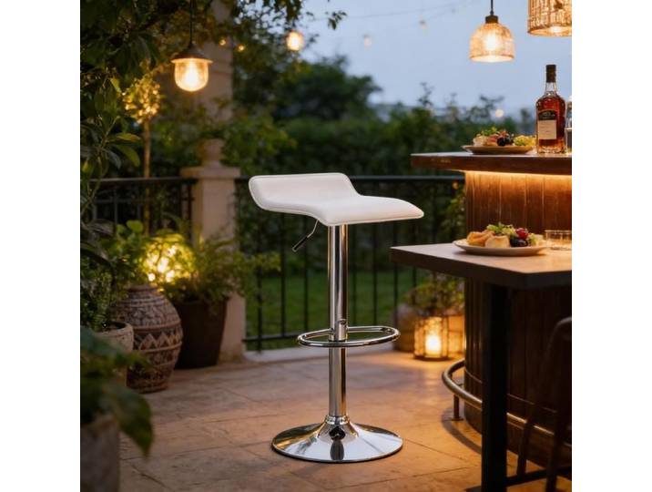 Tabouret de Bar Rotatif - BELLEMAVE - Similicuir - Hauteur Réglable - Design Ergonomique - Chaise de Cuisine - 1 Unité - Blanc
