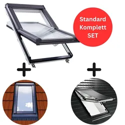 HOME4U Dachfenster Komplett-Set Kunststoff 2-fach 054/098