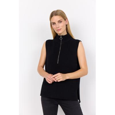 Pullunder SOYACONCEPT "SC-JULIA 8", Damen, Gr. XL, schwarz, Rippstrick, Obermaterial: 50% Baumwolle, 50% Polyamid, unifarben, hüftlang, Rundhals, Pullover Pullunder, Materialmix