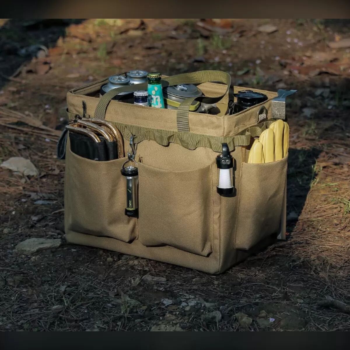 INF Faltbare Outdoor-Werkzeugkiste aus Oxford-Stoff mit wasserdichter Beschichtung, hoher Tragfähigkeit und mehreren Dunkelgrün