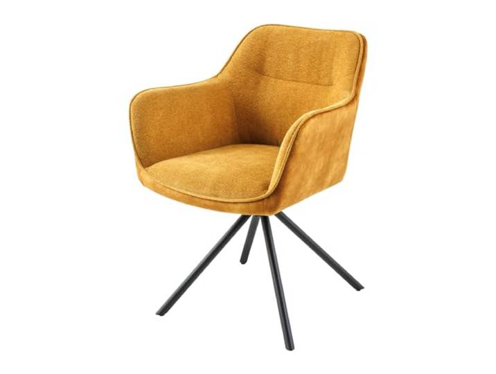 Stuhl VERONA - 58cm - senfgelb - Samt Metall-Beine drehbar Armlehne Auto-Return-Funktion, hoher Komfort, bequeme Polsterung, pflegeleicht, stabil, Esszimmerstuhl, Gewebter Strukturstoff