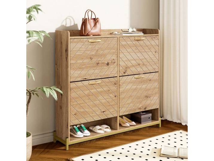 Meuble a chaussures 108x24x100 cm avec 4 portes Armoire à chaussures avec espace de rangement Meuble entree en aspect bois