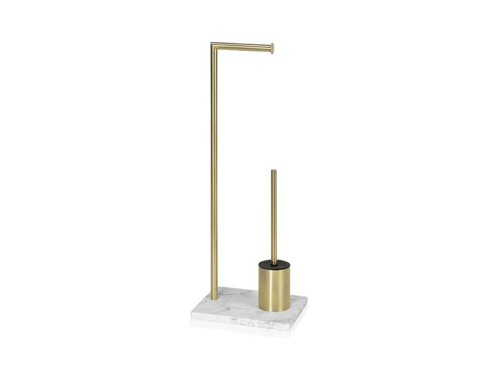 Toilettenpapierhalter „Lory“ mit Toilettenbürste und Marmoroptik Gold, Weiss Andrea House