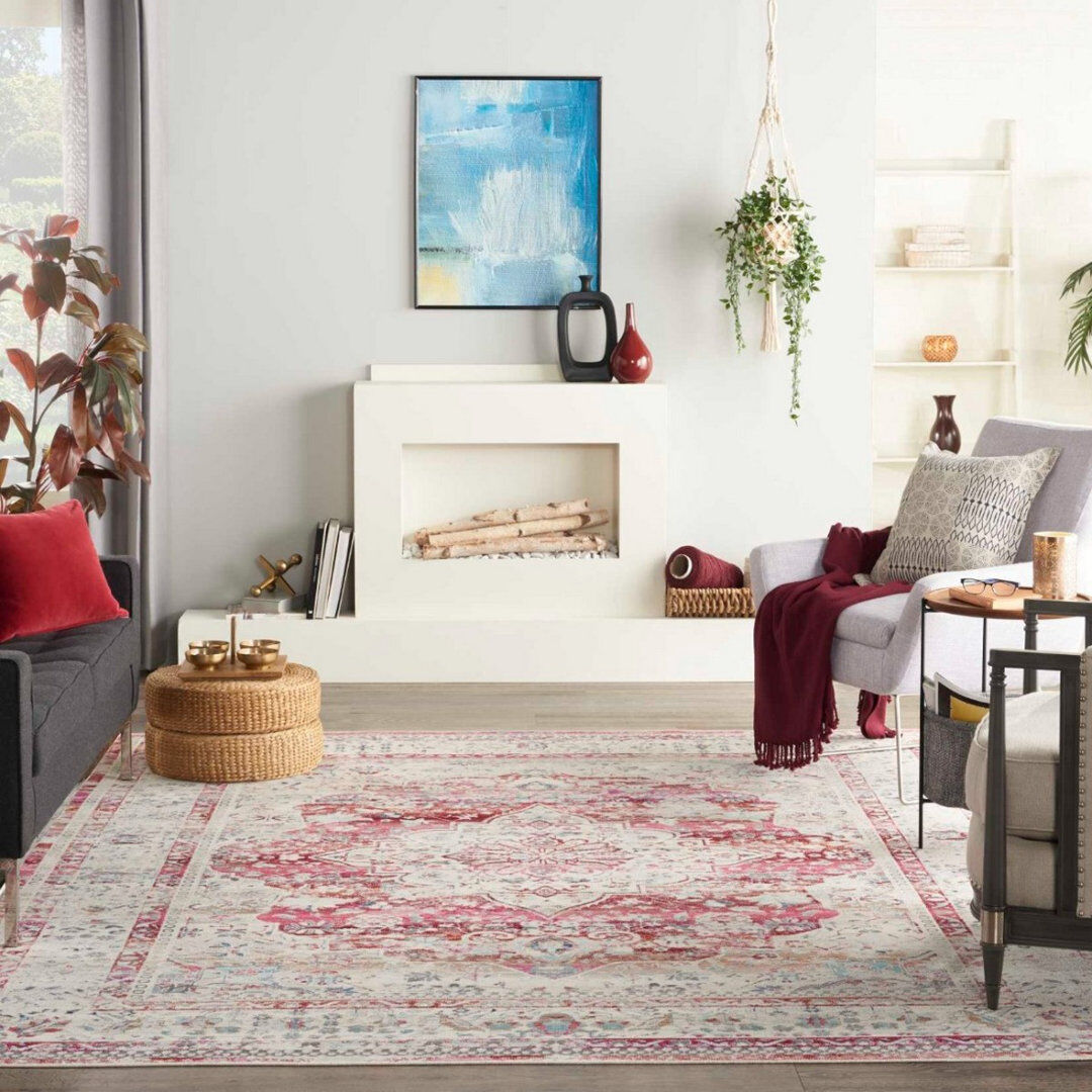 Borough Wharf Red Rug, Bordered Floral Rug, Traditional Stain Resistant Rug, Persian Rug For Bedroom, Dining Room Red Runner 71 x 244cm
