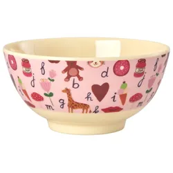 RICE Melamin Kinder Schale ABC, Medium (H7.5 Ø15 cm), 700 ml, pink