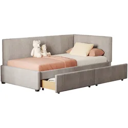 OKWISH Schlafsofa Samt mit Stauraum und Lattenrost, Tagesbett 90x200 cm, ausziehbar, gepolstert, inkl. Schubladen, Farbe Grau