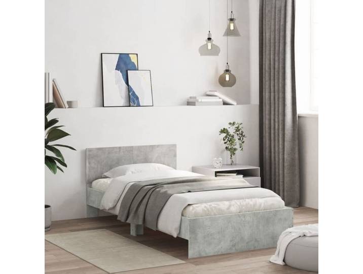 Cadre gris béton 100x200 cm sans matelas tête de lit imitation béton tendance cadre industriel pour adolescent